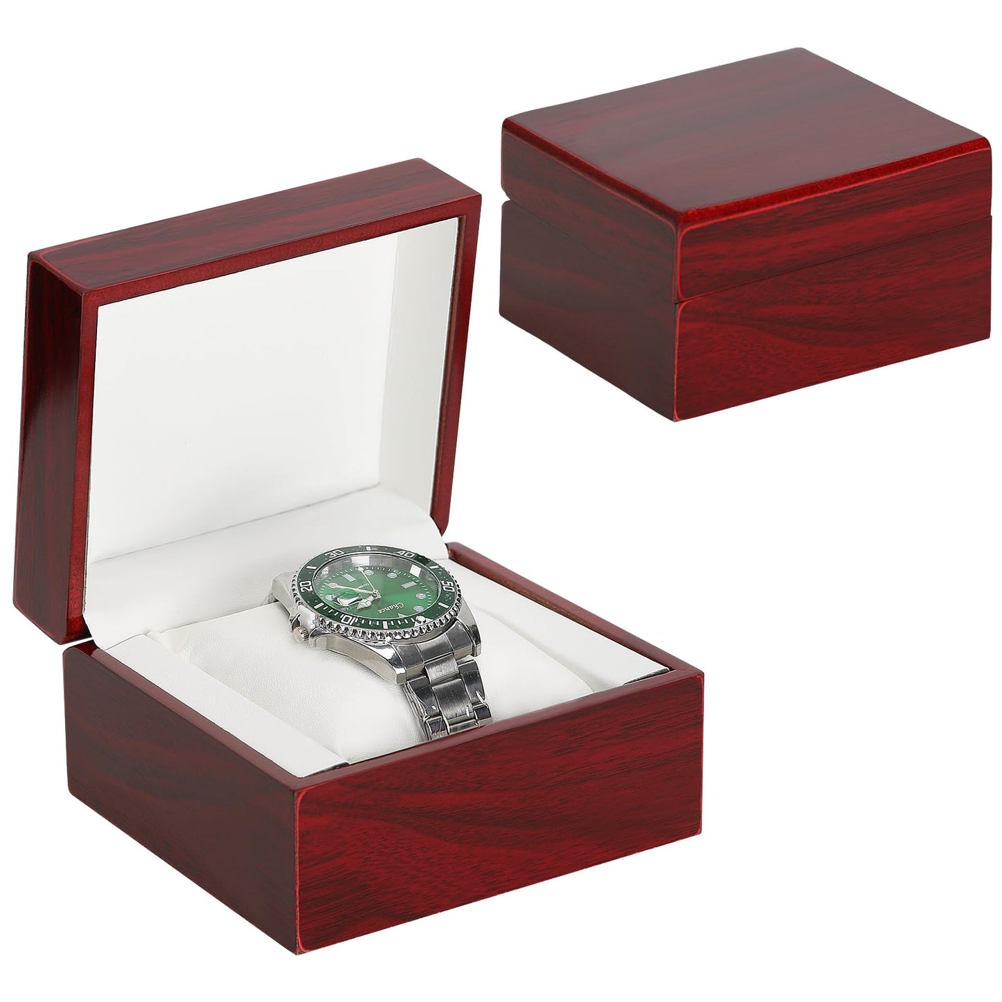 Wooden Single Watch Gift Box with Pillow, Wood Wristwatch Wrist Watch Case Storage Box for Christmas, Birthdays, Anniversary (Wood Color B)