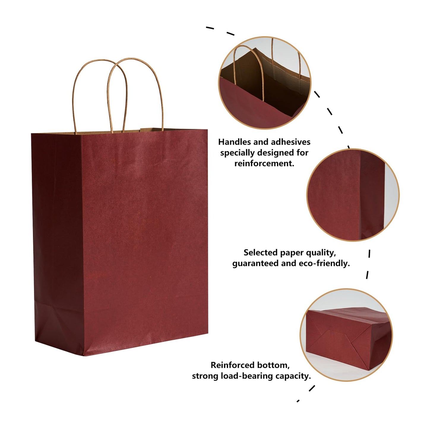 RACETOP 50 Pack 8x4.5x10.8 Inch Medium Red Kraft Paper Bags with Handles Bulk, Gift Bags, Shopping Bag for Boutique, Wedding Party Favor, Merchandise, Retail, Small Business