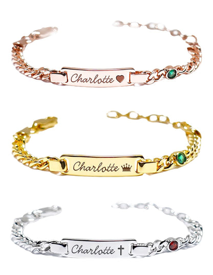 PUREFLY - Personalized Baby Name Bracelets with Birthstone, 18k Gold Plated, Adjustable Length, Double-Sided Customisable, with Gift Wrap