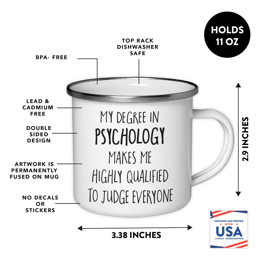 Andaz Press 11oz. Graduation Stainless Steel Campfire Coffee Mug Gift, My Degree In Psychology Makes Me Highly Qualified To Judge Everyone, 1-Pack Psychology Mugs Psychiatrist Mug
