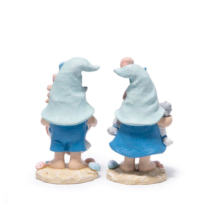 Hodao Ocean Elf Figurines with Seashell & Conch – Coastal Nautical Beach Elf Decor for Coastal Living Room, Ocean Themed Home Tabletop Decoration, Gift for Retirees (Blue-Grey)