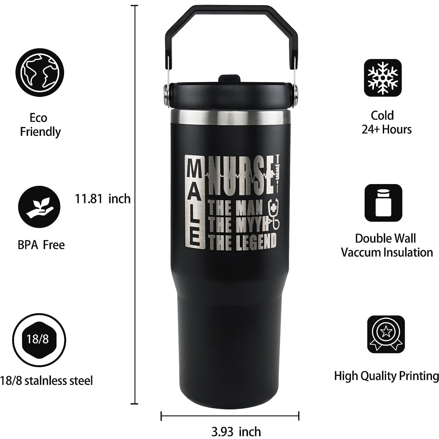 OccuPied Nurse Tumbler - 30 Oz Insulated Coffee Cup, Water Bottle & Drinking Glass - Male Nurse Gifts for Men, Medical Assistant Gifts for Him