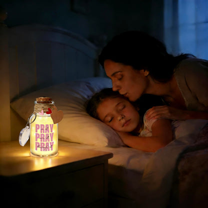 LINGYUAN Pray On It Pray Over It Pray Through It – Light Up Memory Jar Christian Faith Night Light