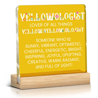 Yellow Gifts for Women Men, Birthday Gifts for Mom Sister Friends,Yellow Acrylic Decor for Bedroom Office Home Signs Decorations （4 x 4 Inches）