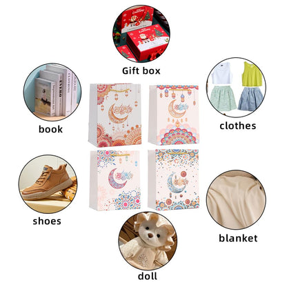 Colodeol 4 Pcs Large Eid Mubarak Gift Bags, Ramadan Gift Bags Paper Eid Bags with Handles Ramadan Treat Party Favors Supplies Eid Party Decoration
