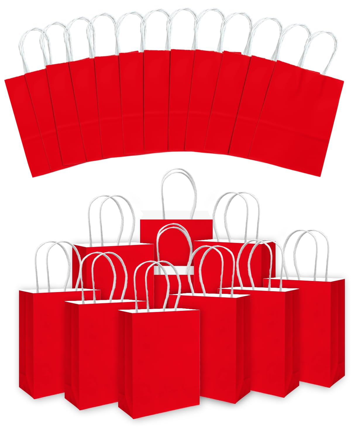 qiqee 24PCS Small Gift Bag with Handles Bulk 8.3"x6"x3" Gift Bags Red Bags Multiple Uses (Small Size)