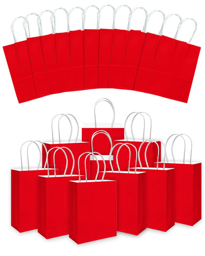qiqee 24PCS Small Gift Bag with Handles Bulk 8.3"x6"x3" Gift Bags Red Bags Multiple Uses (Small Size)