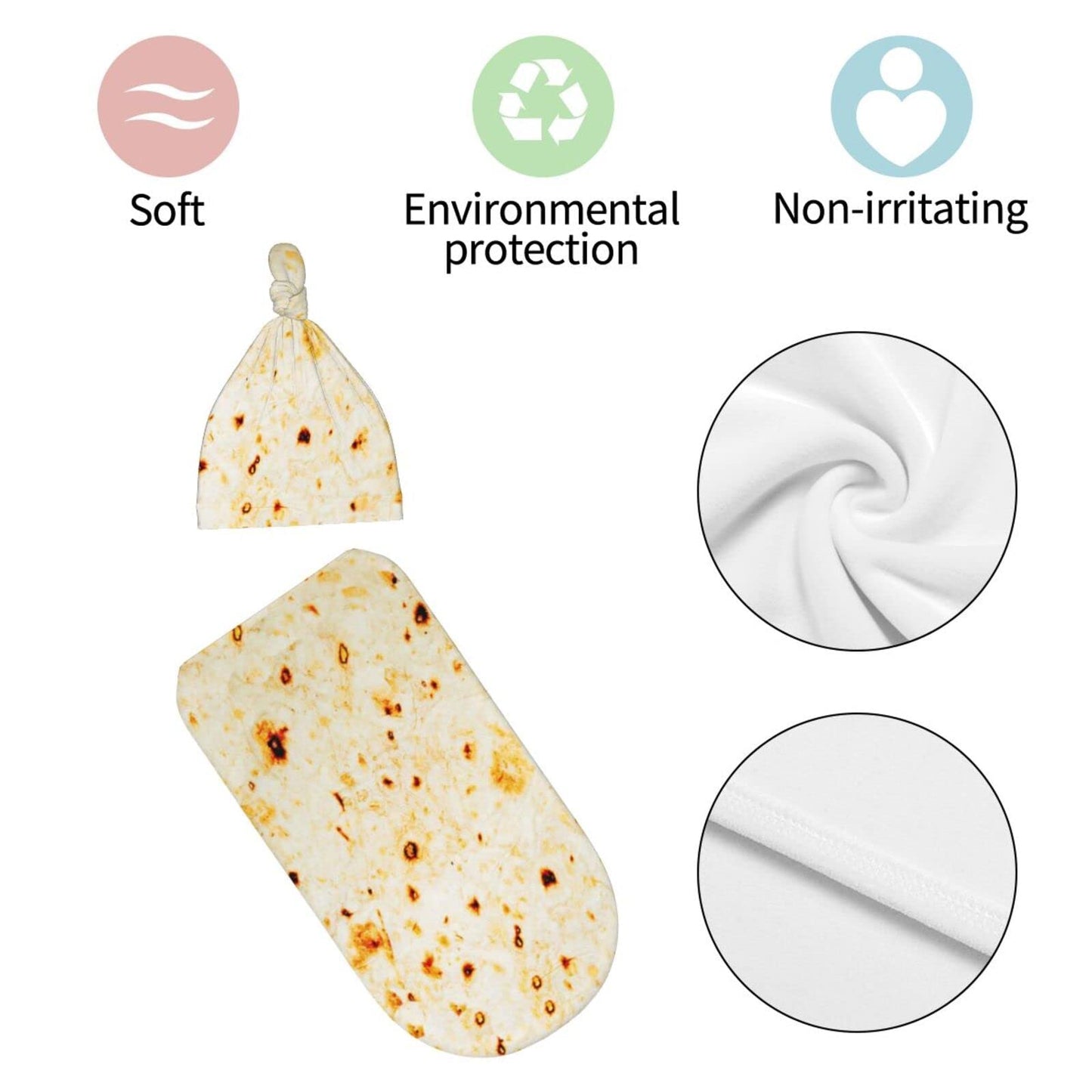 Burrito Taco Tortilla Newborn Swaddle Blanket with Beanie Set, Soft and Stretchy Baby Blanket Swaddle Sack Funny Gift for Boy and Girl Baby Shower
