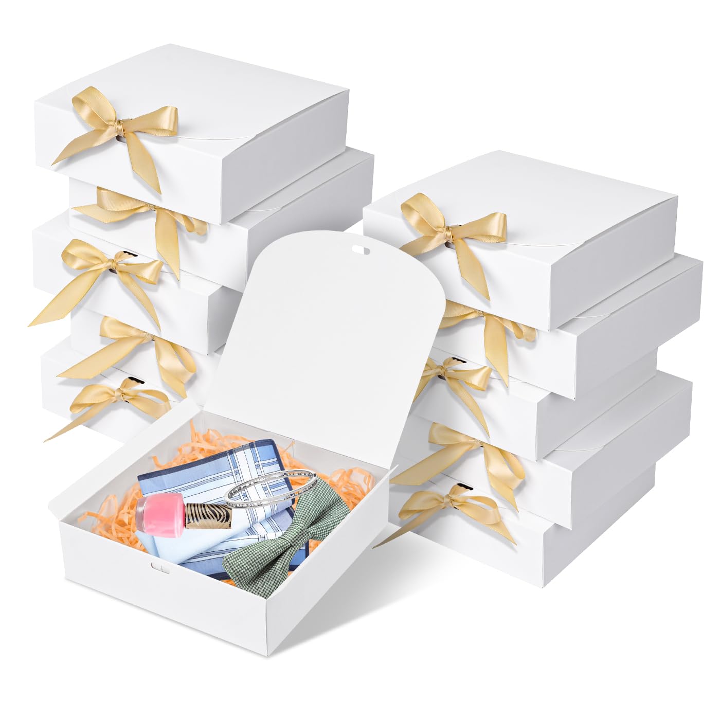 10pack Gift Boxes with Lids, 6.5''x6.5''x2'' White Gift Boxes For Presents, Paper Boxes Gift Boxes with Ribbon for Birthday Wedding Party Chocolate Candy