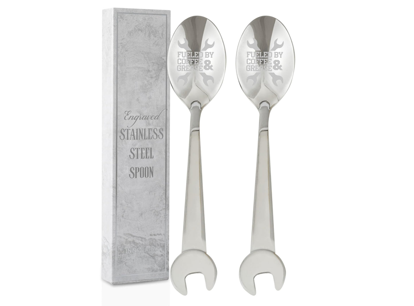 INNObeta Mechanic Gifts for Men, 2 Pcs Engraved Ice Cream Mechanic Spoons, Stainless Steel Coffee Spoon