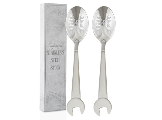 INNObeta Mechanic Gifts for Men, 2 Pcs Engraved Ice Cream Mechanic Spoons, Stainless Steel Coffee Spoon
