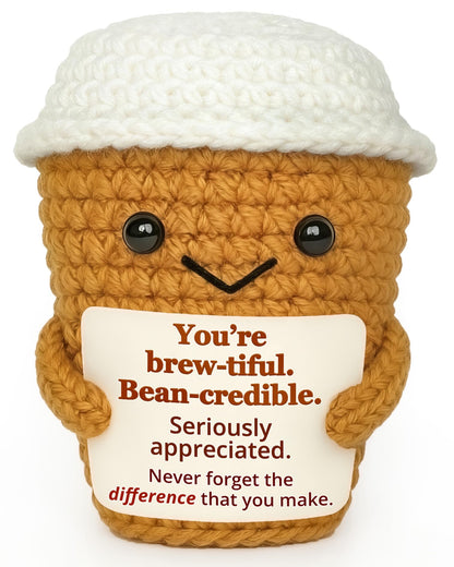 Coffee Lovers Gifts for Women, Positive Espresso Emotional Crochet Handmade Support, Small Appreciation Gifts for Coworker, Teacher Friends Thank You Gift