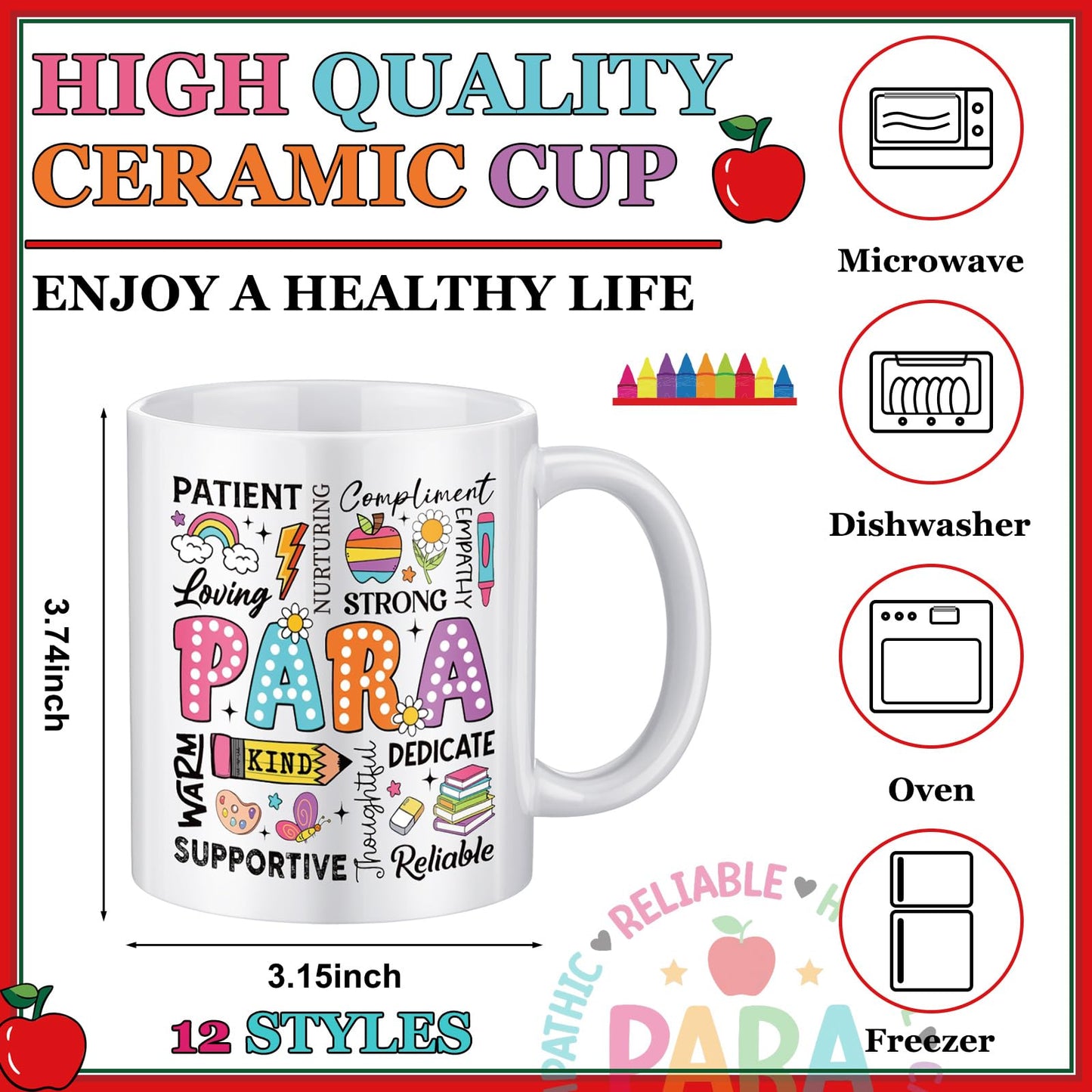 Didaey 12 Pcs Teacher Gifts Mugs Bulk, End of Year Gift for Teacher Para Paraprofessional Mug 12 oz Coffee Mugs Thank You for Grad Paraeducators, Staff