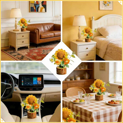 Handmade Knitted Sunflower Potted Plant - Boho Home Decor for Desk Office Car Dashboard Cute Crochet Sunflower Artificial Flower Decor Inspirational Gift for Women Mom Wife Sister Teacher