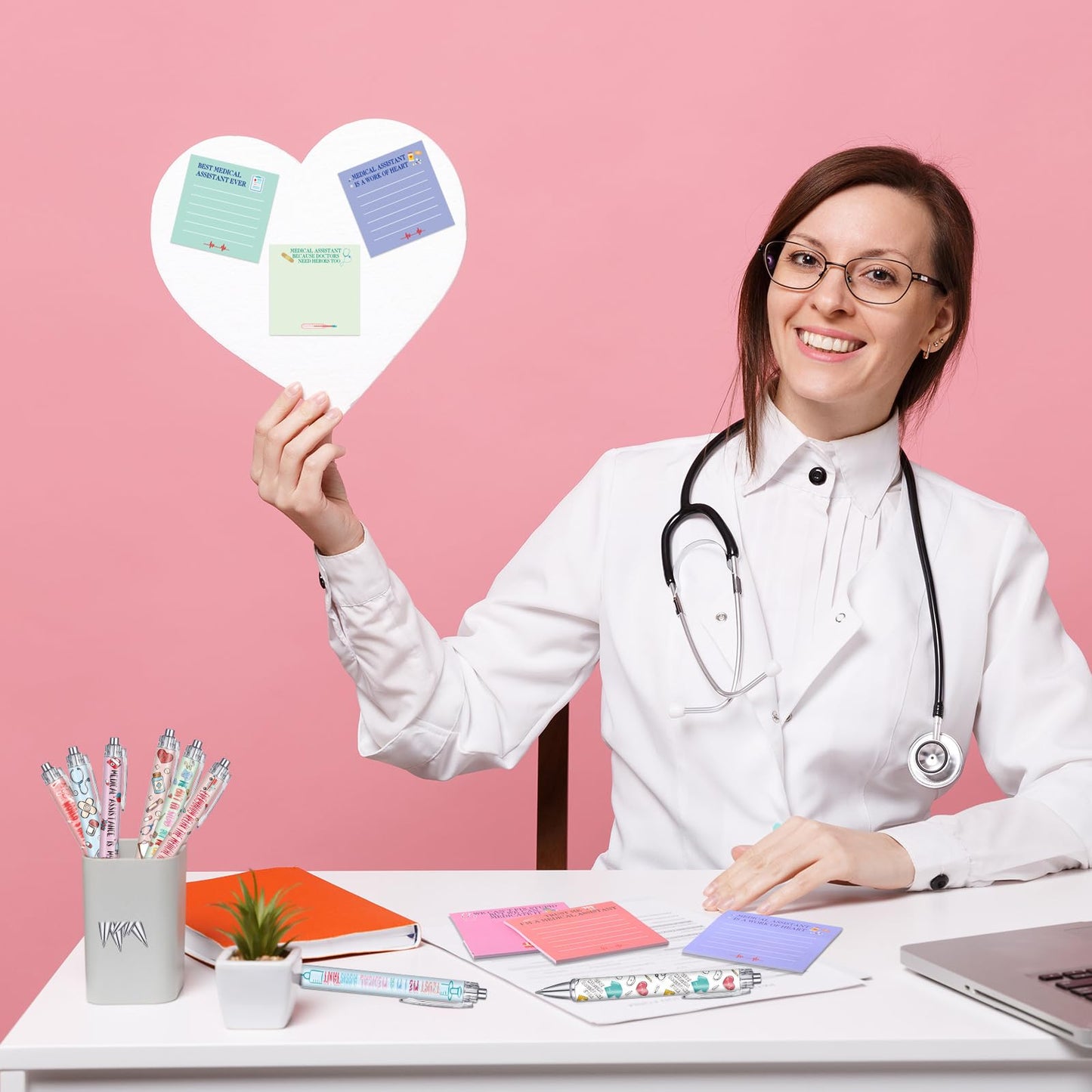 48 Pcs Nurses Week Gifts for Medical Assistant Ballpoint Pens and Sticky Notes Medical Assistant Students Practitioner CNA MA RN Assist Essential Healthcare Work Favor Gifts
