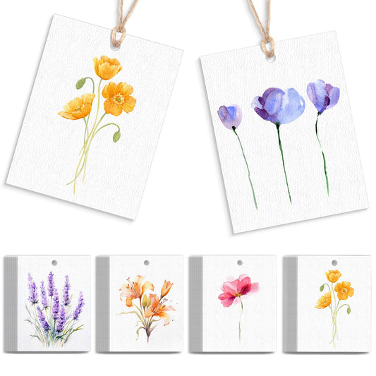 AmazingSpark 50 Set Floral Blank Gift Tags with String, 2x3 in Watercolor Flower Paper Hang Tags for Mother's Day Bridal Baby Shower Birthday Wedding Party Favors Supplies(Boho,Artsy Style)