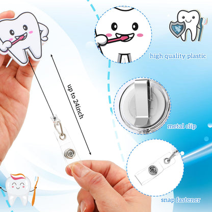 Geyoga 12 Pcs Dental Badge Reel Dental Hygiene Appreciation Gifts Tooth Shaped Badge Holder Retractable with ID Clip for Nurse Week Coworker Office Hygiene Hygienist School Student Friend Graduation