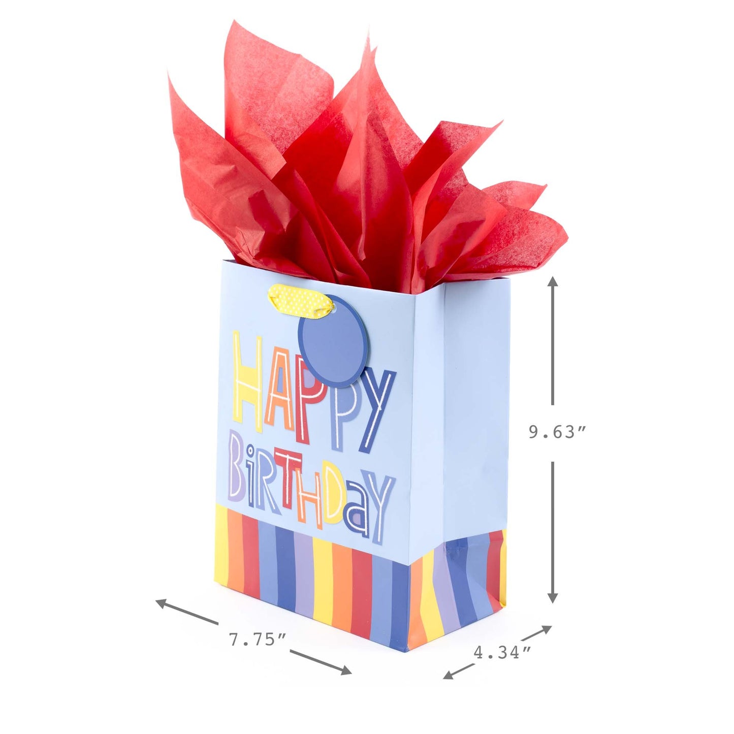 Hallmark 9" Medium Gift Bag with Tissue Paper (Happy Birthday, Rainbow Stripes on Light Blue)