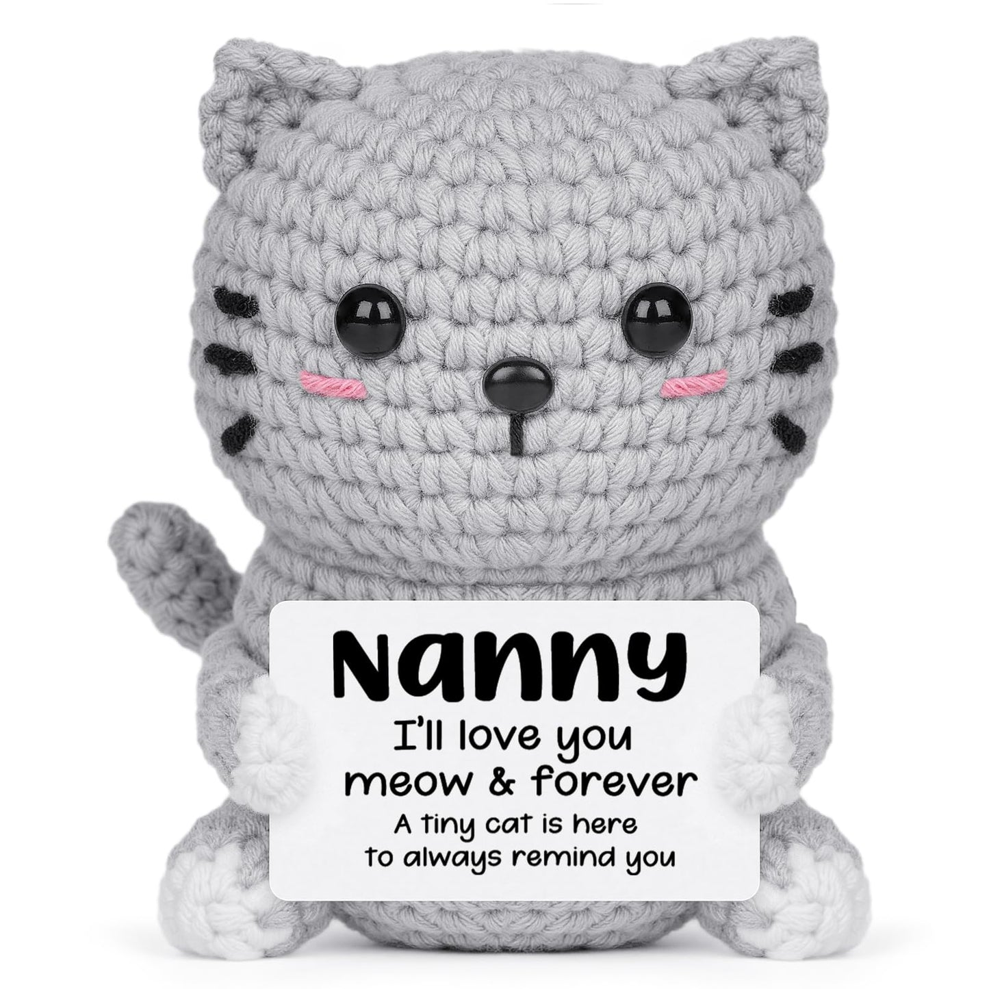 AceThrills Nanny Gifts, Birthday Gift for Nanny from Granddaughter Grandson, Grandma Handmade Emotional Positive Mini Crochet Cat