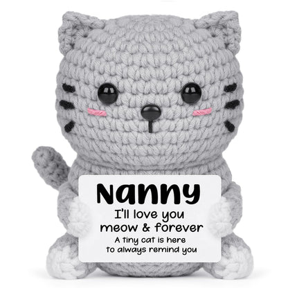 AceThrills Nanny Gifts, Birthday Gift for Nanny from Granddaughter Grandson, Grandma Handmade Emotional Positive Mini Crochet Cat