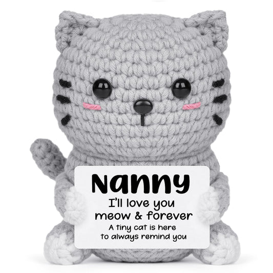 AceThrills Nanny Gifts, Birthday Gift for Nanny from Granddaughter Grandson, Grandma Handmade Emotional Positive Mini Crochet Cat
