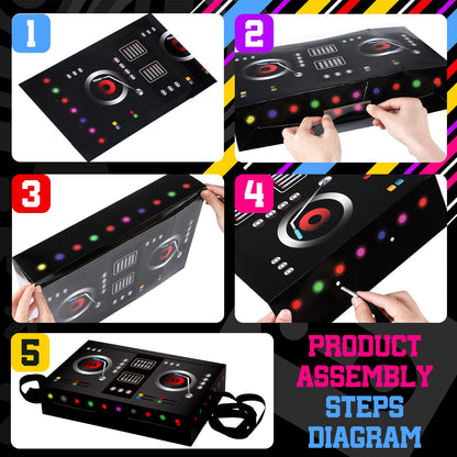 MotiMind 2 Pcs Dj Costume 80s 90s Hip Hop Costume Paper Dj Mixer Boxes with Strap Props Music Rapper Party Decorations Cosplay Party Novelty Retro Theme Music Neon Birthday Gifts