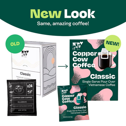 Copper Cow Coffee Vietnamese Pour Over Variety Pack, 5 Pack | 0.4 oz Each | Classic Black, Churro, Vanilla & Salted Caramel | Dark Roast Robusta | No Artificial Flavors | As Seen on Shark Tank