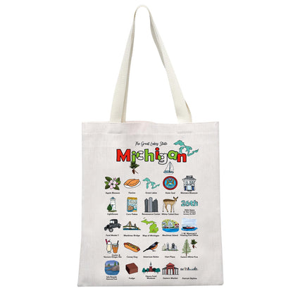 MEIKIUP Michigan Gift The Great Lakes State Michigan Canvas Tote Bag Michigan Vacation Shoulder Bag Michigan Shopping Bags