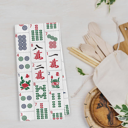 Mahjong Gifts Dish Towels - Mahjong Decorative Waffle Weave Kitchen Towels, Hand Tea Towel for Kitchen Bathroom (16×24 Inches)