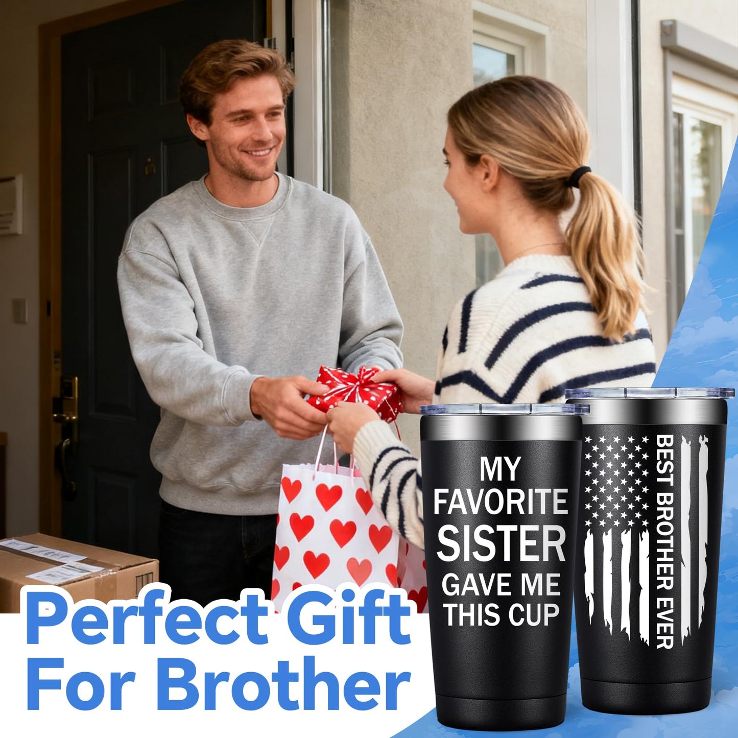 SpenMeta Brother Gifts from Sister - Funny Fathers Day Christmas Birthday Gifts for Brothers Adult - Best Brother Ever Gift - 20oz My Favorite Sister Gave Me This Cup