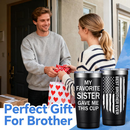 SpenMeta Brother Gifts from Sister - Funny Fathers Day Christmas Birthday Gifts for Brothers Adult - Best Brother Ever Gift - 20oz My Favorite Sister Gave Me This Cup