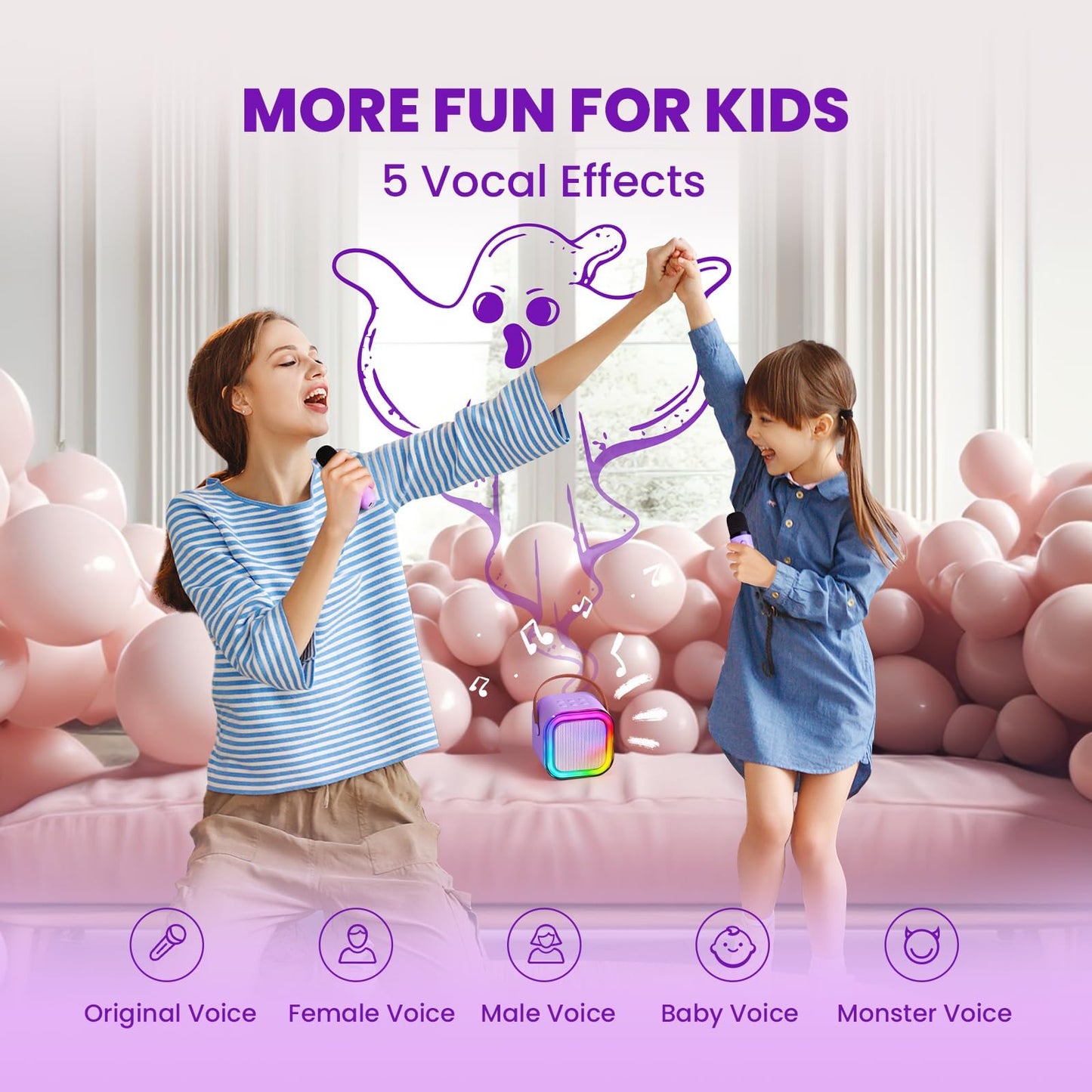 IROO Mini Karaoke Machine for Kids, 2026 TOP Toys Birthday Gifts Ideas for Girls Ages 4, 5, 6, 7, 8, 9, 10, 12+ Years Old, Portable MP3 Player with 2 Wireless Mics for Family Home Party
