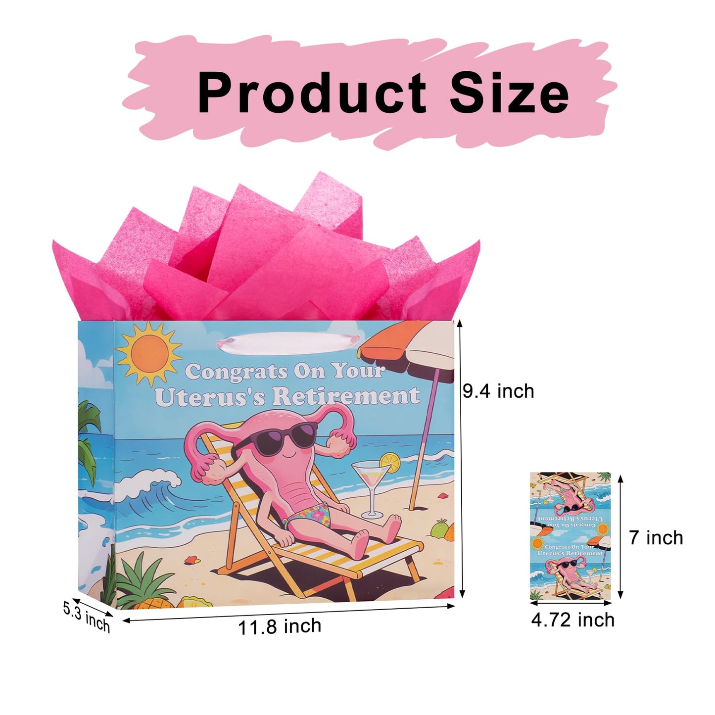 bigniuzi Hysterectomy Recovery Gift Bag Congrats On Your Uterus's Retirement Bag with Tissue Paper Greeting Card Hysterectomy Recovery Gift Wrapping Paper for Women Mom Friends Sister