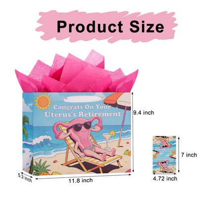 bigniuzi Hysterectomy Recovery Gift Bag Congrats On Your Uterus's Retirement Bag with Tissue Paper Greeting Card Hysterectomy Recovery Gift Wrapping Paper for Women Mom Friends Sister