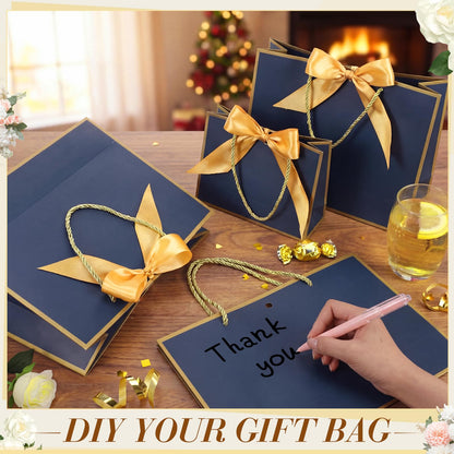 Tosstuki 36 Pack Thank You Gift Bags with Handle 3 Sizes Welcome Bags Thank You Return Gifts with Bow Ribbon for Birthday Party Wedding Bridesmaid(Navy Blue,Gold)
