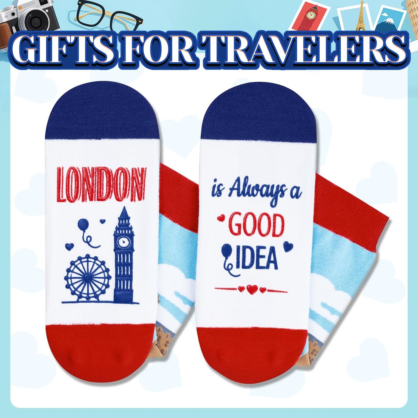 HAPPYPOP Travel Gifts for Women Men - Italy Paris London Socks Traveler Gifts
