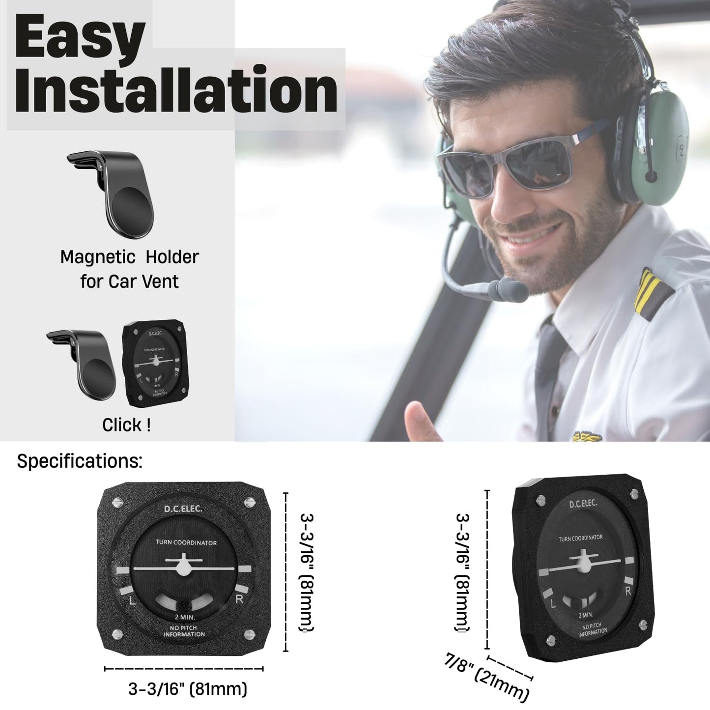 Pilot Gifts Turn Coordinator model for Car Vent,Aviation Gift of Flight school, Airplane novelty gifts for men, Father's Day, Christmas, Birthday