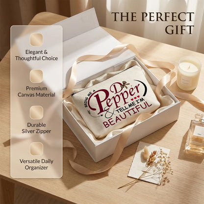Pepper Merch Makeup Bag Tell Me I’m Beautiful Fun Gift for Dr Drinks Lover Cosmetic Case for Women's Wash Bag Travel Birthday