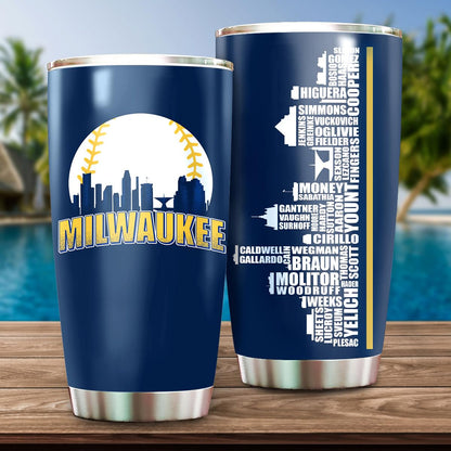 Schian Milwaukee City Skyline Legends Baseball Tumbler - Coffee Mug Insulated Tumbler With Lid - Mother's Day, Father's Day, Birthday, Christmas Gifts For Fans - 20 Oz| Stainless Steel