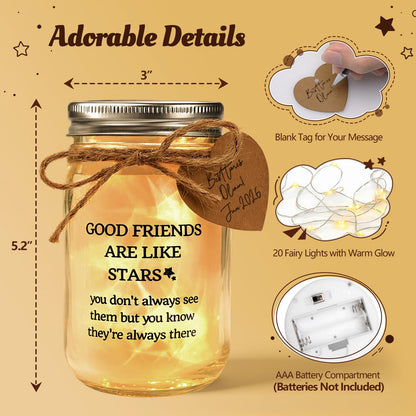 Friendship Gifts for Women, Unique Birthday Gifts for Women Friend, Best Friend Graduation Gift, Long Distance Friendship Keepsake, Sentimental Mason Star Jar for Bestie Soul Sister