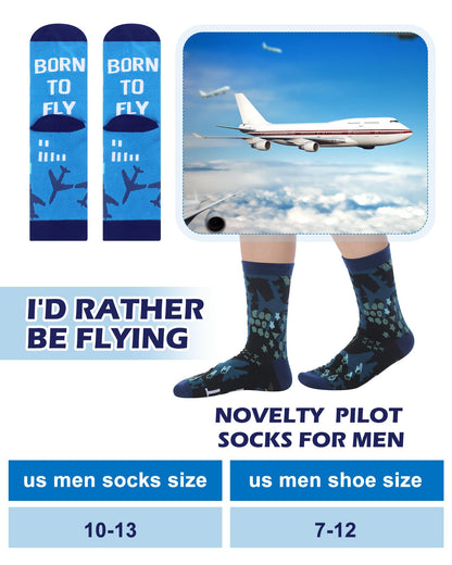 Halfchet 6 Pairs Novelty Airplane Crew Socks for Men Funny Plane Pilot Aviation Gifts for Father Day Dad Grandpa Gifts