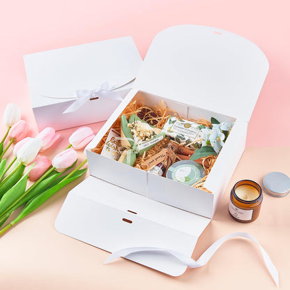 Kucoele 15 PCS Gift Boxes with Lids, 10.6 x 7.8 x 3.1 Inches Bridesmaid Gift Boxes, White Proposal Boxes with Ribbons for Wedding, Birthday, Graduation Present Packaging