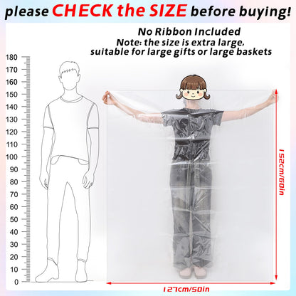woric 6PCS Jumbo Huge Cellophane Gift Bags 50x60 Inch Extra Large Cellophane Wrap for Bathtub Baby Shower Birthday Graduation Gifts Baskets Stuffers