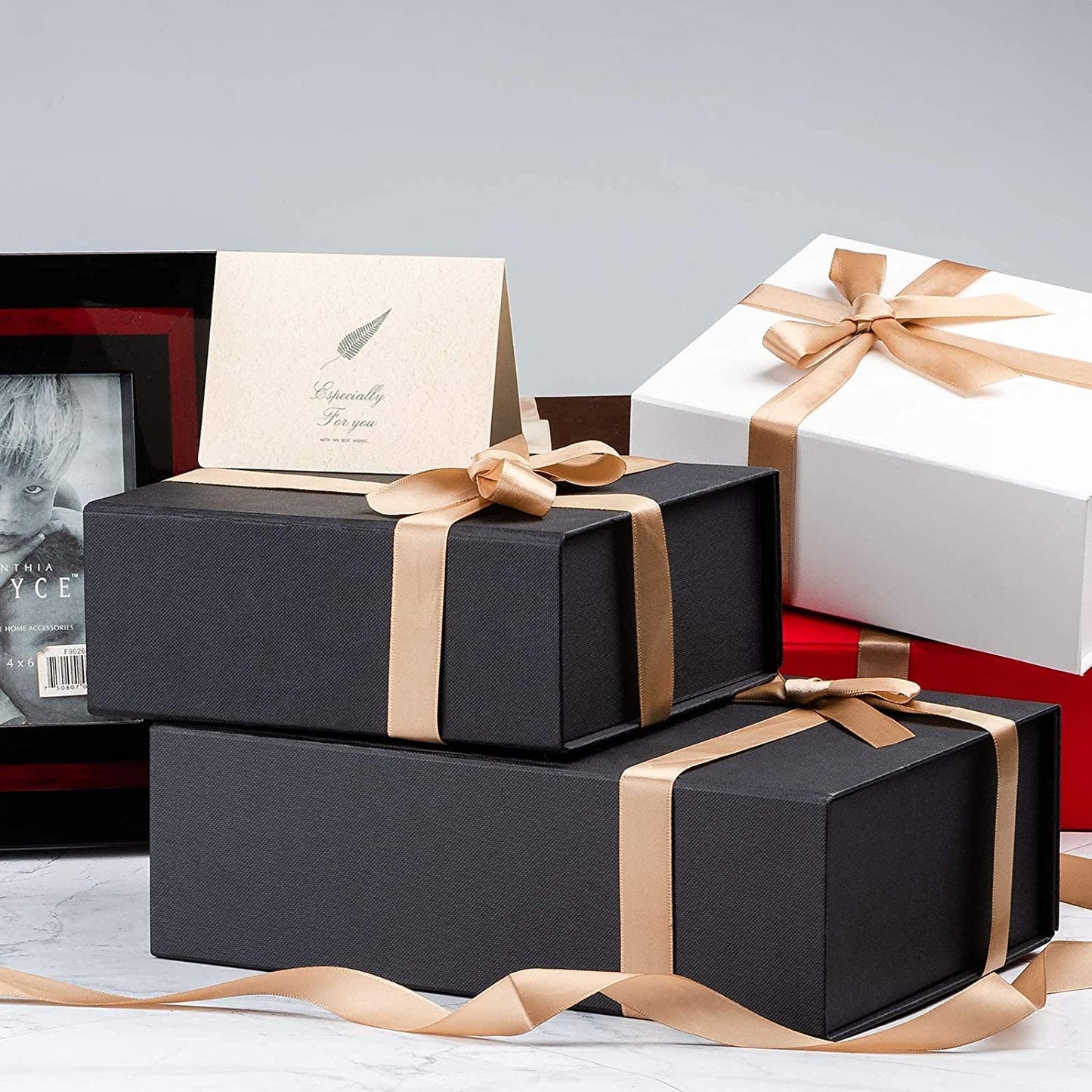 LIFELUM Gift Box 13.5''x10''x4'' Large Gifts Box with Magnetic Lids Black Gift Boxes for Father's Day graduation gifts Contains Card, Ribbon, Filler