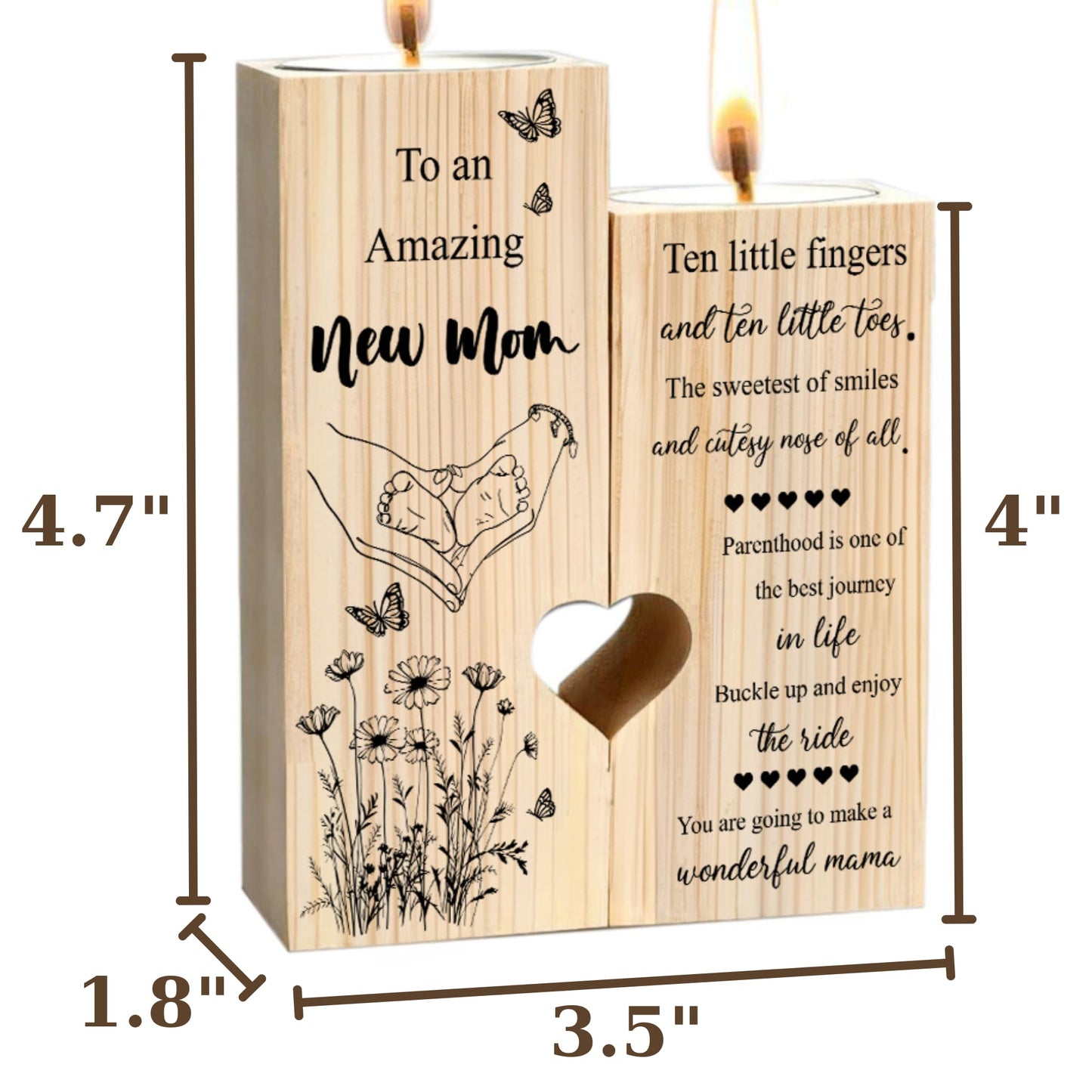 New Mom Gifts – Wooden Candle Holder with Poem – Gift for New Mom After Birth, Postpartum Gifts, Pregnancy Gifts for Expecting Mom, Push Presents, First Time Mom Gift