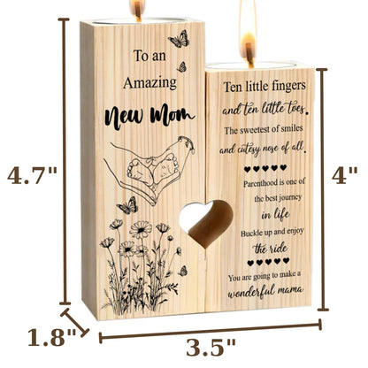New Mom Gifts – Wooden Candle Holder with Poem – Gift for New Mom After Birth, Postpartum Gifts, Pregnancy Gifts for Expecting Mom, Push Presents, First Time Mom Gift