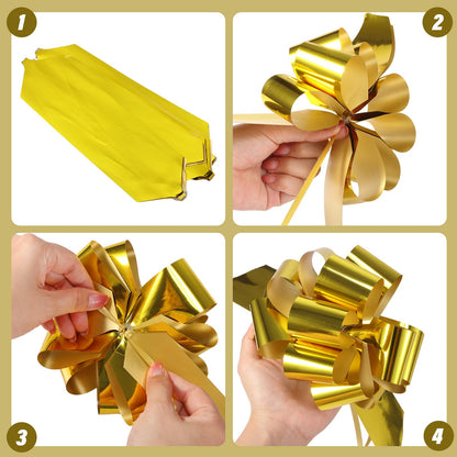 Fulmoon 4 Pcs 48 Inch Jumbo Gift Bag Golden Extra Large Bags with Pull Flowers, Plastic Giant Gift Oversized Wrapping for Graduation Wedding Birthday Baby Shower(Gold)