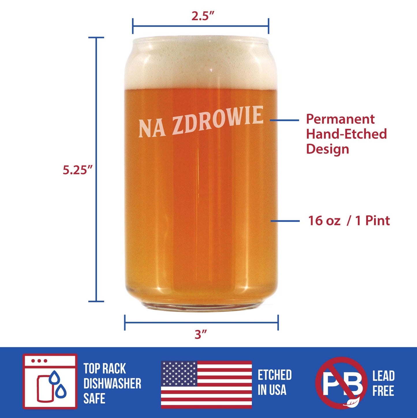 Bevvee Na Zdrowie - Polish Cheers - Beer Can Pint Glass - Cute Poland Themed Gifts or Party Decor for Women and Men - 16 Oz