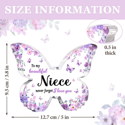 Niece Gifts from Auntie Aunt Uncle - Unique Purple Butterfly Acrylic Plaque Desk Decor - Mothers Day Christmas Valentines Day Graduation Gift for Niece - 5 x 3.8 x 0.5 inches