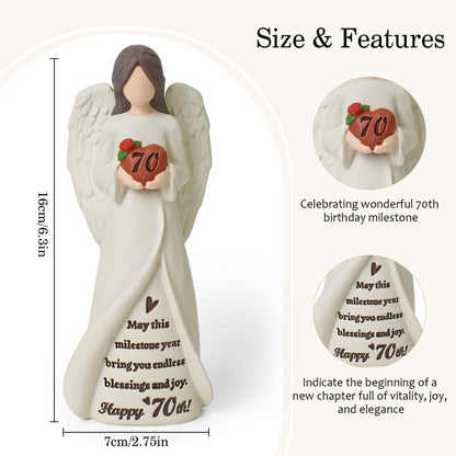 70th Birthday Gifts for Women, Happy 70th Birthday Decorations, Unique 70 Year Old Gifts for Woman Grandma Mom Sister Friends, Hand-Painted Angel Figurine for Home Party Decor